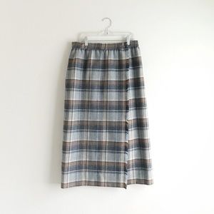 Plaid Midi Skirt in Blue and Brown